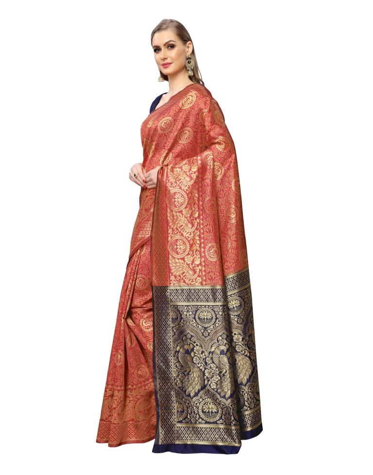 Magenta Coloured Poly Silk Banarasi Jacquard Casual saree | Sudathi