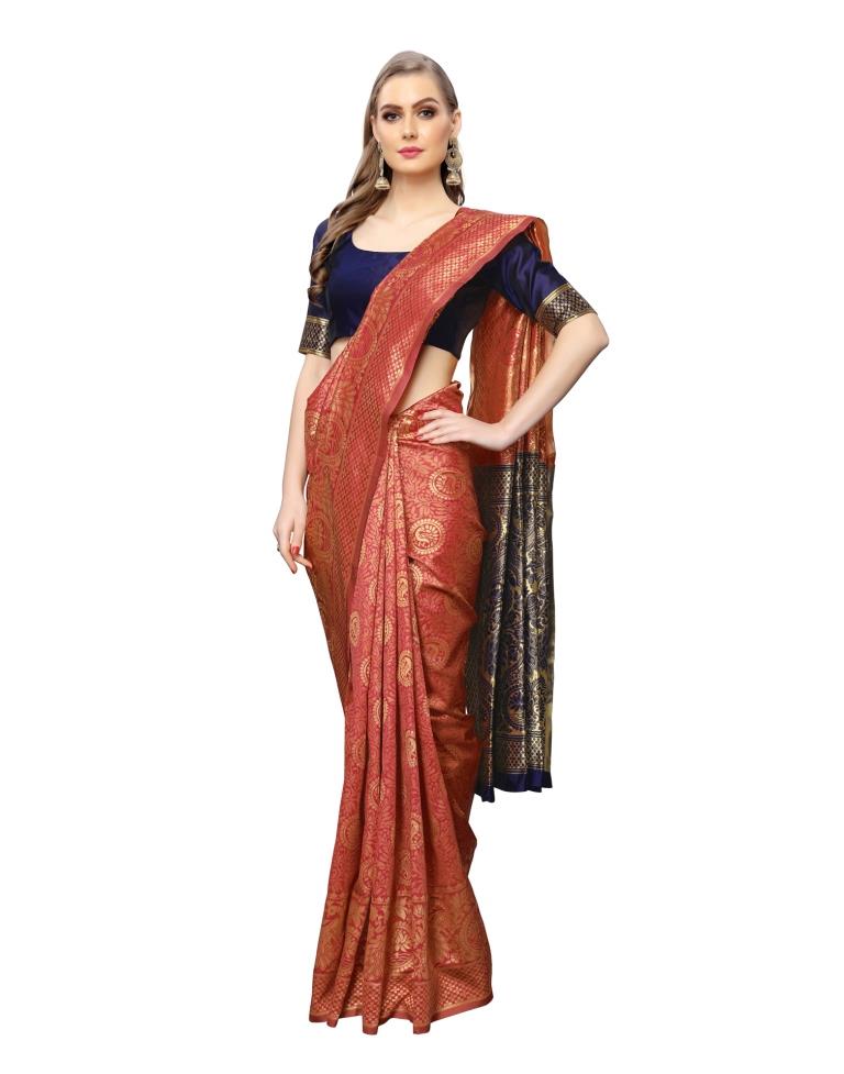 Magenta Coloured Poly Silk Banarasi Jacquard Casual saree | Sudathi