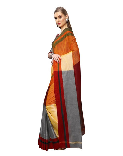 Grey Coloured Poly Cotton Woven Stripes Casual saree | Sudathi