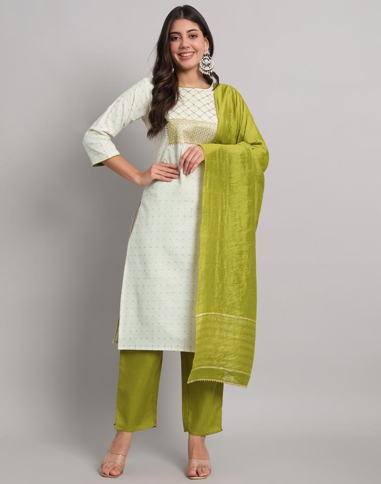 White Cotton Plain Kurta Set With Dupatta