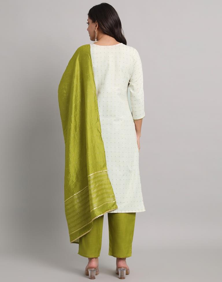 White Cotton Plain Kurta Set With Dupatta