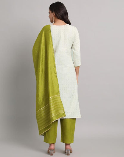 White Cotton Plain Kurta Set With Dupatta