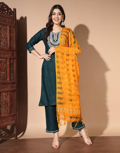 Green Cotton Printed Kurta Set With Dupatta