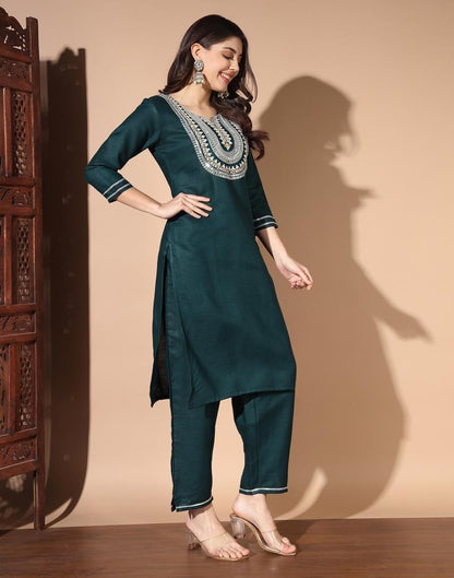 Green Cotton Printed Kurta Set With Dupatta