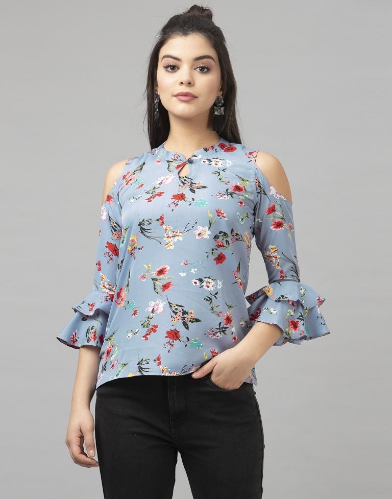 Dusty Blue Printed Top | Sudathi