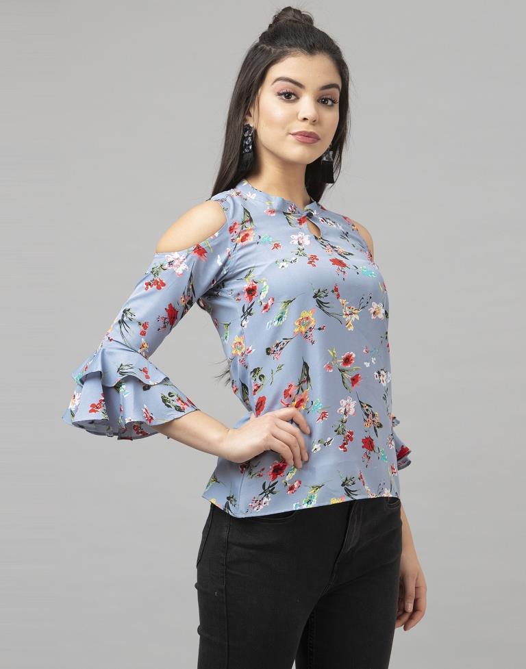 Dusty Blue Printed Top | Sudathi