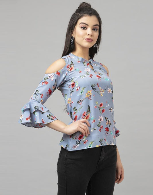 Dusty Blue Printed Top | Sudathi