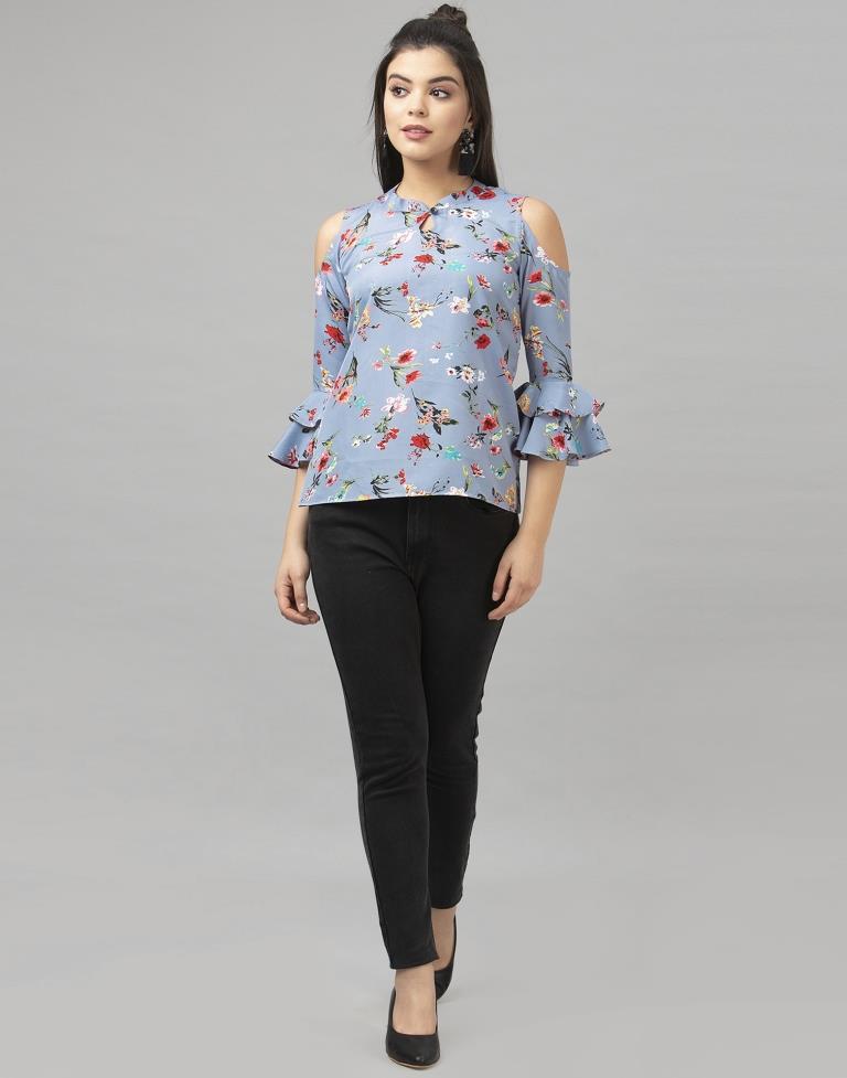 Dusty Blue Printed Top | Sudathi