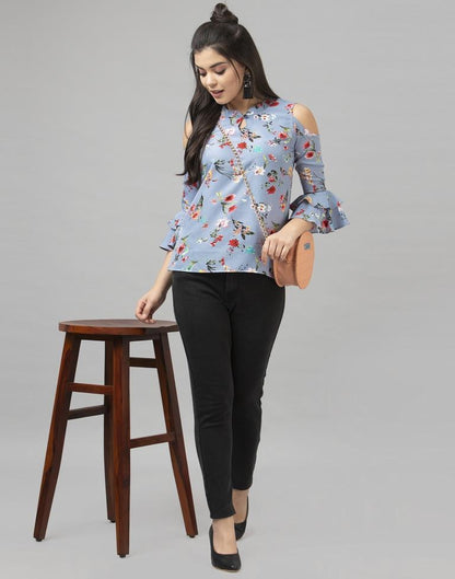 Dusty Blue Printed Top | Sudathi