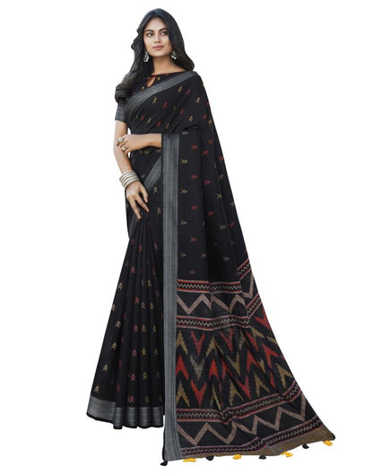 Black Coloured Khadi Cotton Woven Casual saree | Leemboodi