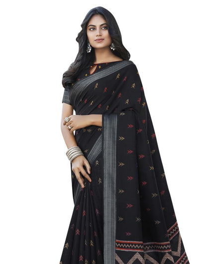 Black Coloured Khadi Cotton Woven Casual saree | Leemboodi