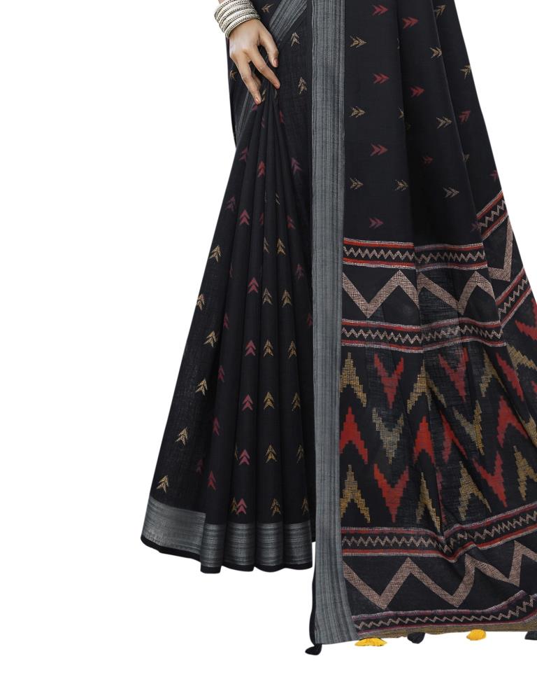 Black Coloured Khadi Cotton Woven Casual saree | Leemboodi