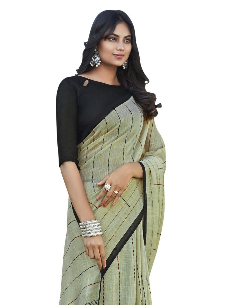 Beige Coloured Khadi Cotton Woven Casual saree | Leemboodi