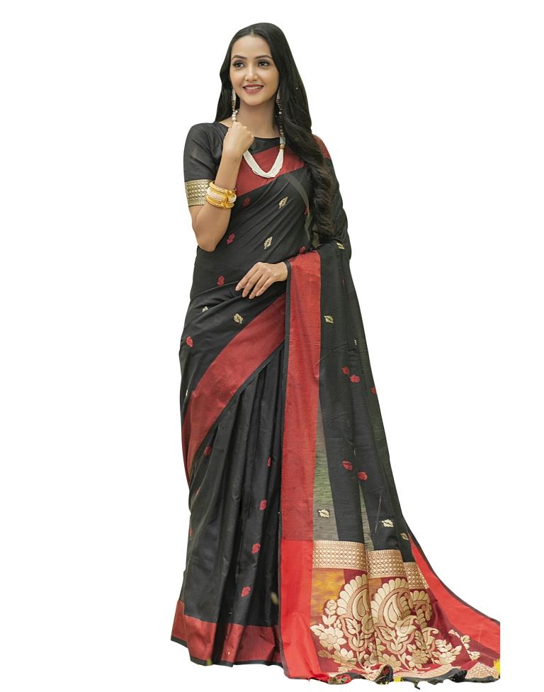 Black Coloured Poly Silk Jacquard Partywear saree | Leemboodi