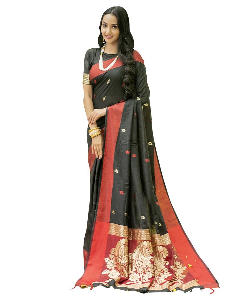 Black Coloured Poly Silk Jacquard Partywear saree | Leemboodi