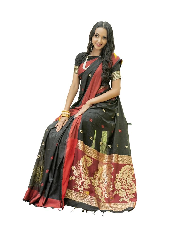 Black Coloured Poly Silk Jacquard Partywear saree | Leemboodi