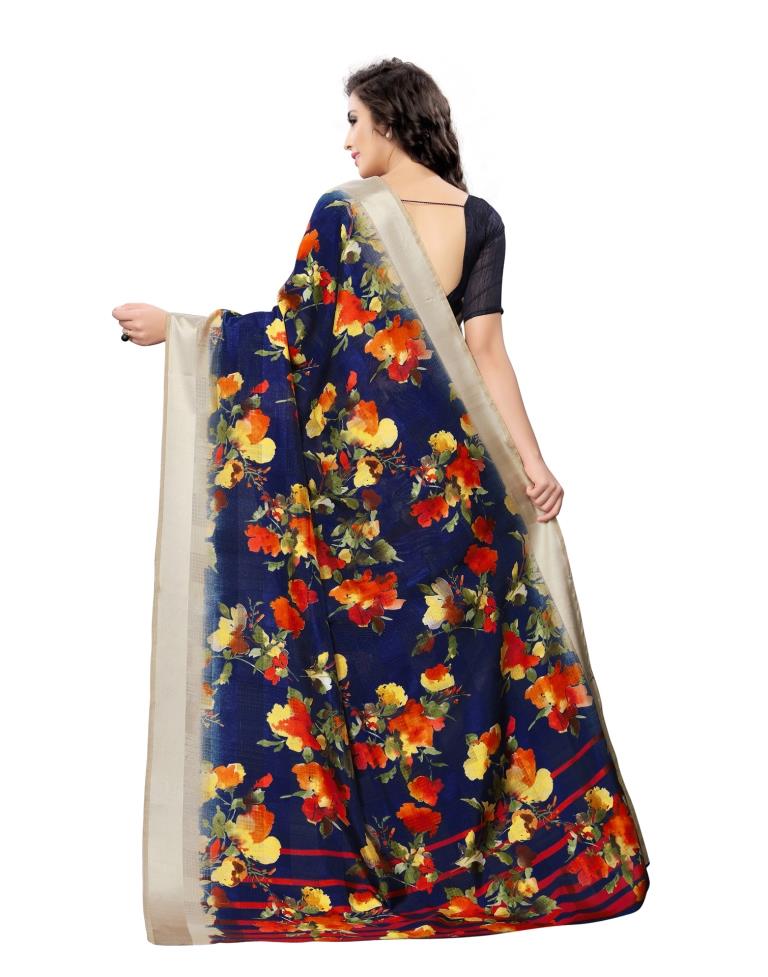 Blue Printed Silk Saree