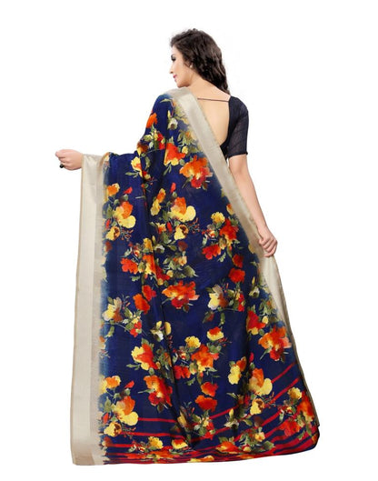 Blue Printed Silk Saree