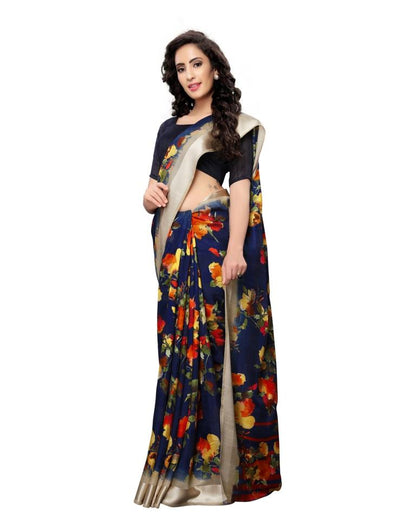 Blue Printed Silk Saree
