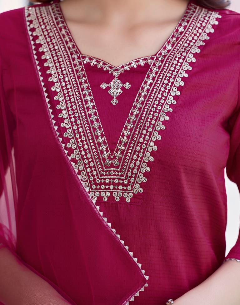 Magenta Silk Embroidery Straight Kurta Set