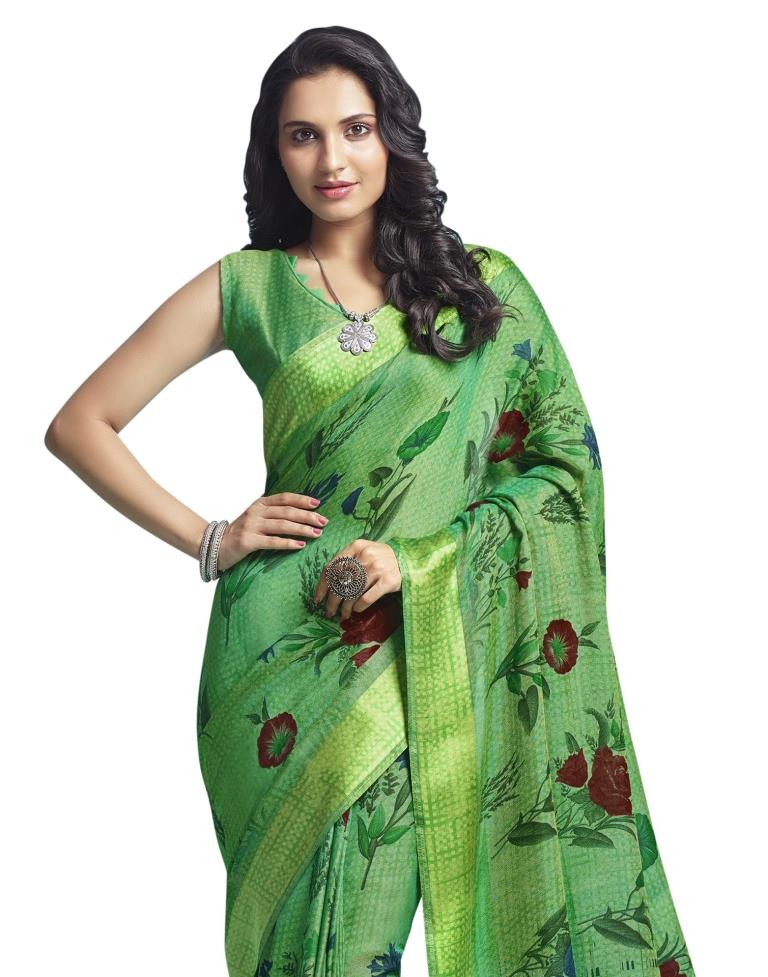 Green Coloured Jute Cotton Woven Casual saree | Leemboodi
