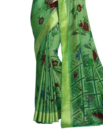 Green Coloured Jute Cotton Woven Casual saree | Leemboodi