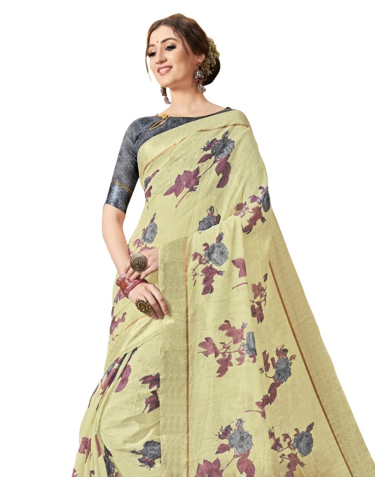 Yellow  Printed Cotton Saree