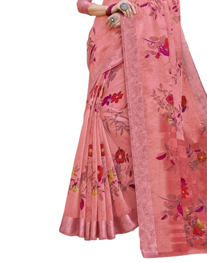 Peach Pink Coloured Poly Cotton Printed Casual saree | Leemboodi