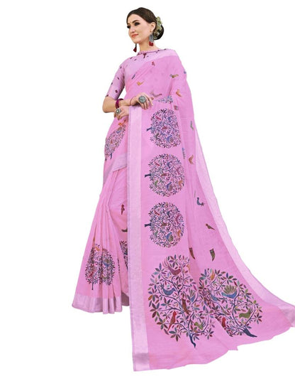 Baby Pink Cotton Saree | Leemboodi