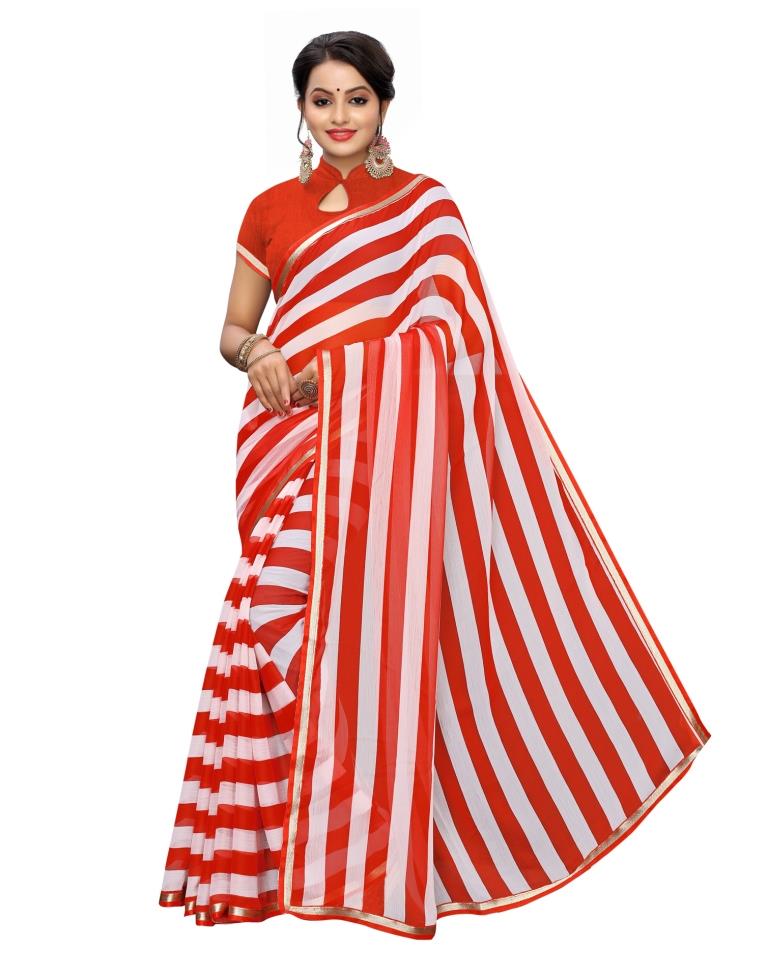Red Printed Chiffon Saree