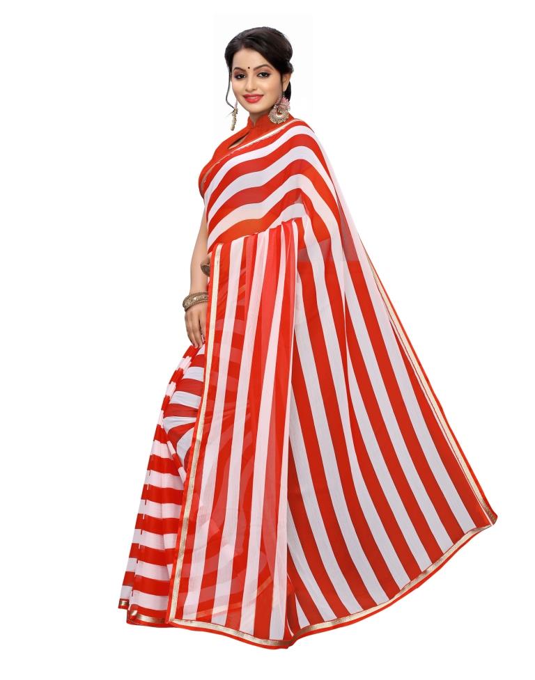 Red Printed Chiffon Saree