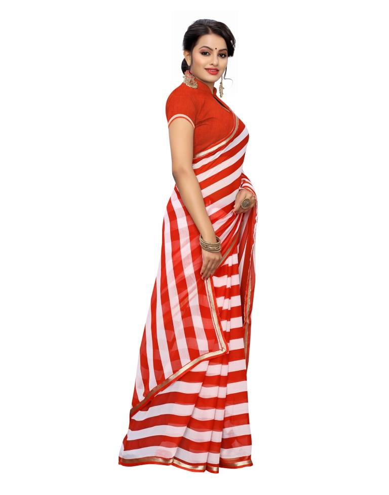 Red Printed Chiffon Saree