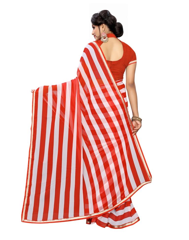 Red Printed Chiffon Saree