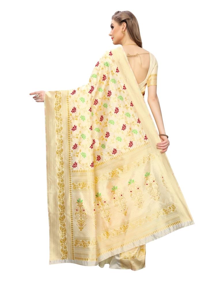 Off White Banarasi Silk Saree