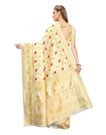 Off White Banarasi Silk Saree