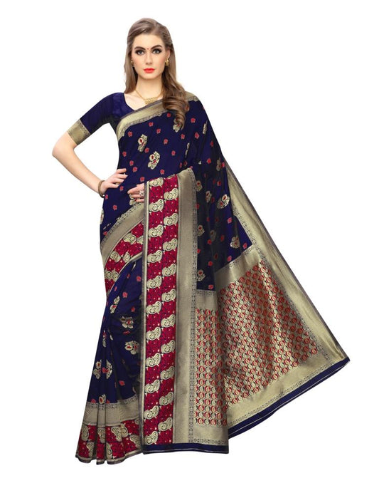 Navy Blue Coloured Poly Silk Jacquard Partywear saree | Leemboodi
