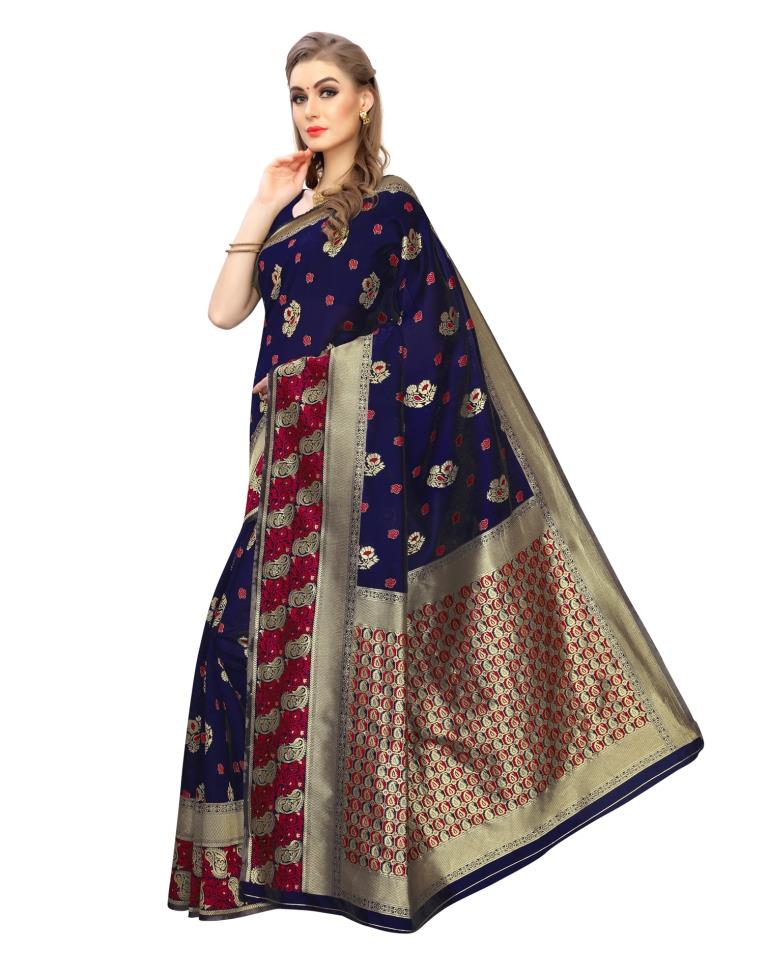 Navy Blue Coloured Poly Silk Jacquard Partywear saree | Leemboodi