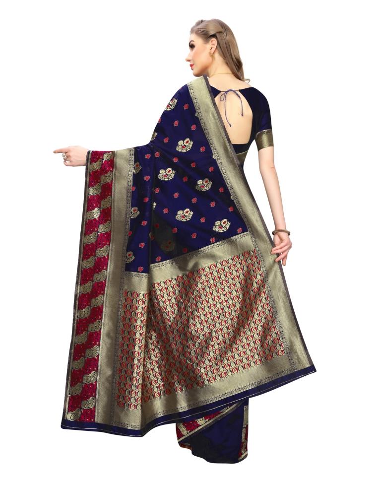 Navy Blue Coloured Poly Silk Jacquard Partywear saree | Leemboodi