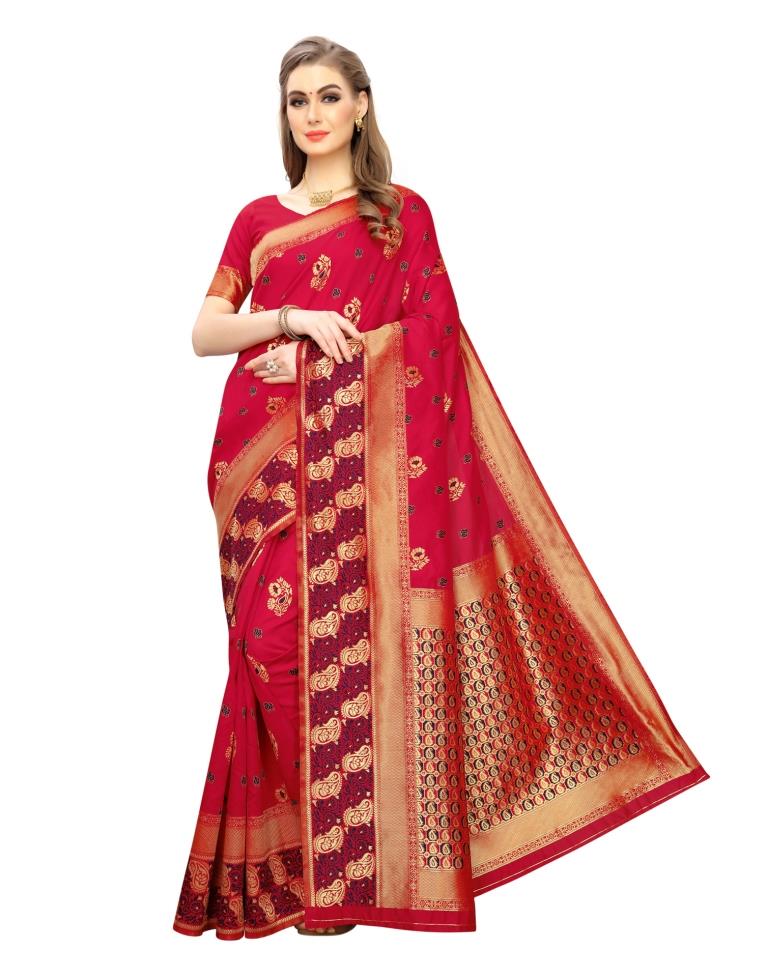 Red Coloured Poly Silk Jacquard Partywear saree | Leemboodi