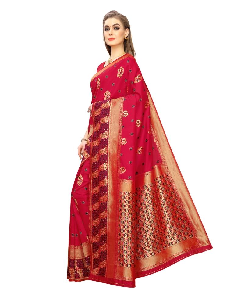 Red Coloured Poly Silk Jacquard Partywear saree | Leemboodi