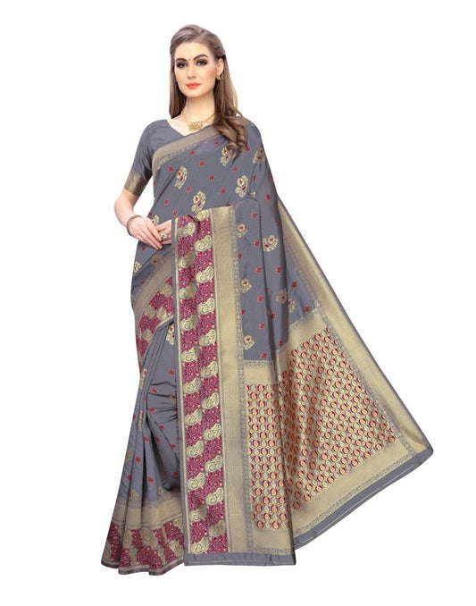 Grey Coloured Poly Silk Jacquard Partywear saree | Leemboodi