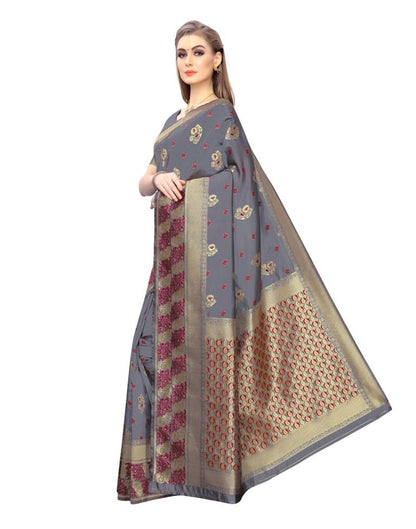Grey Coloured Poly Silk Jacquard Partywear saree | Leemboodi