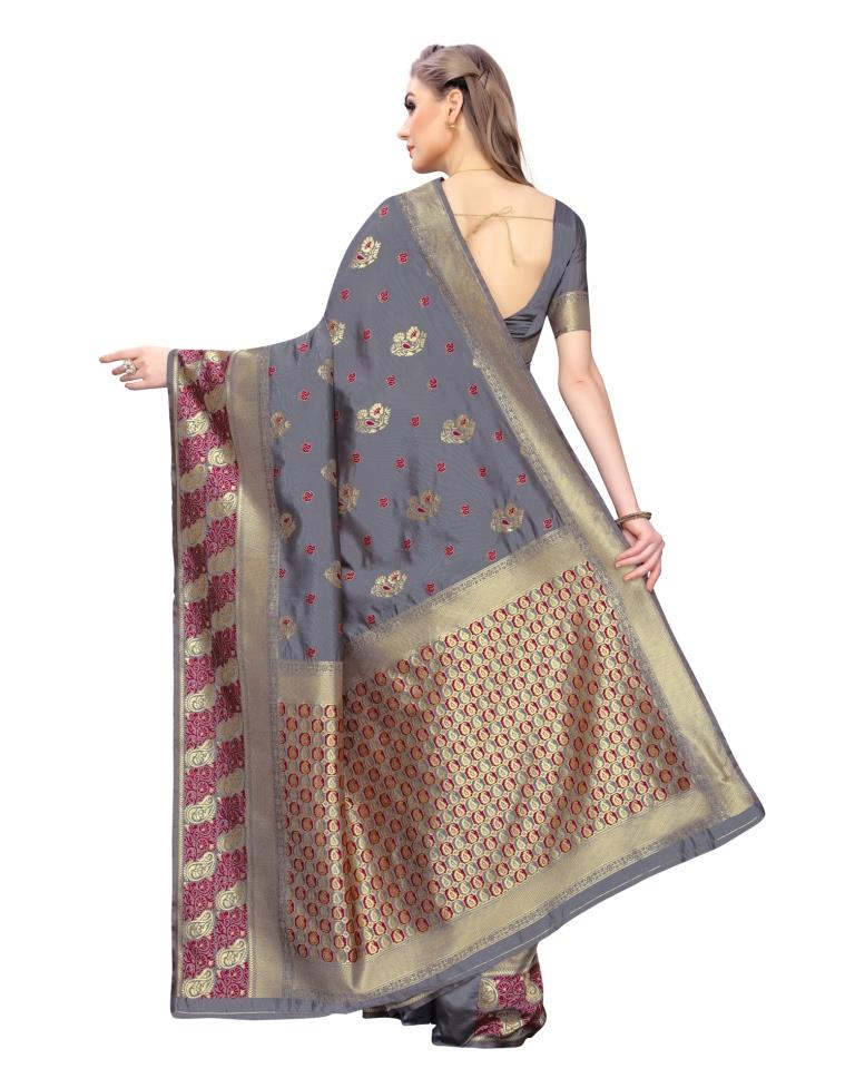 Grey Coloured Poly Silk Jacquard Partywear saree | Leemboodi