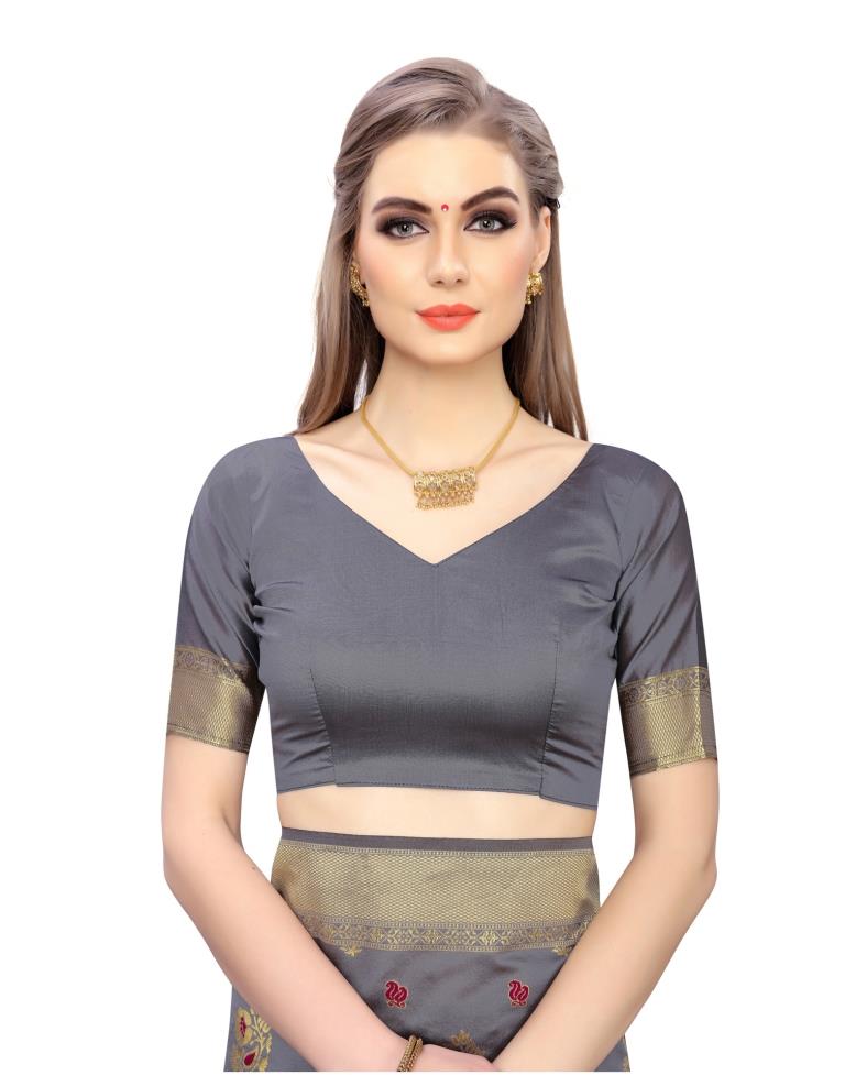 Grey Coloured Poly Silk Jacquard Partywear saree | Leemboodi