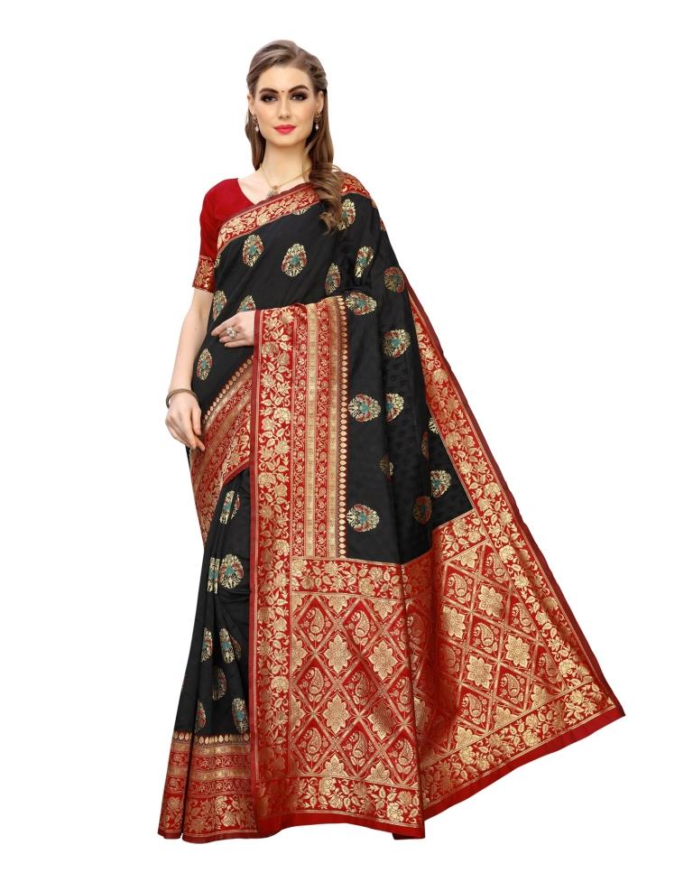 Black Coloured Poly Silk Jacquard Partywear saree | Leemboodi