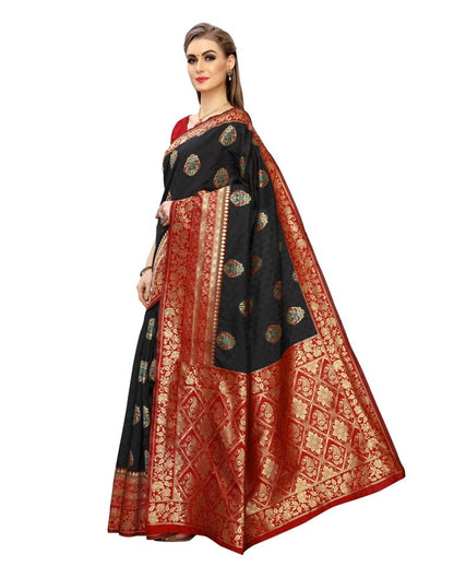 Black Coloured Poly Silk Jacquard Partywear saree | Leemboodi