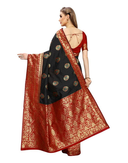 Black Coloured Poly Silk Jacquard Partywear saree | Leemboodi