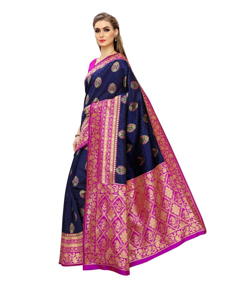 Navy Blue Coloured Poly Silk Jacquard Partywear saree | Leemboodi