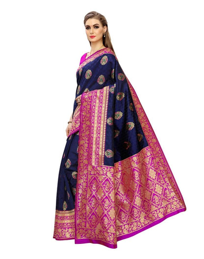 Navy Blue Coloured Poly Silk Jacquard Partywear saree | Leemboodi