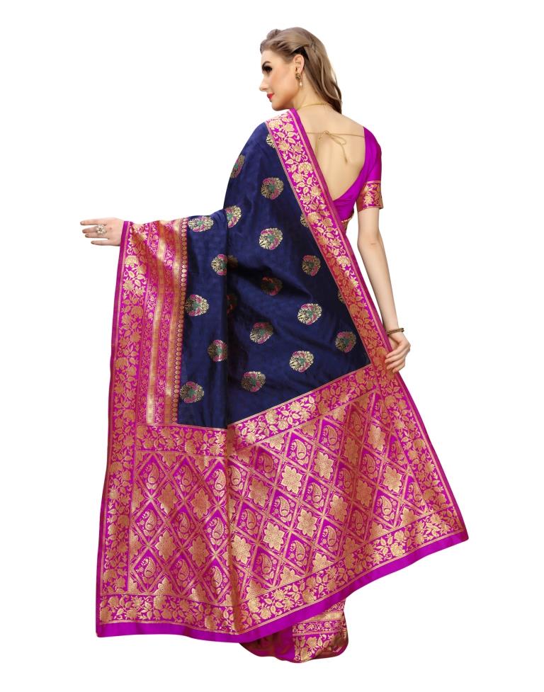 Navy Blue Coloured Poly Silk Jacquard Partywear saree | Leemboodi